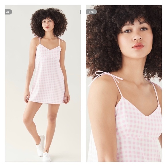 NWT SOKIE COLLECTIVE x Shopbop Tie Strap Gingham Mini Dress Pink White Large - Picture 1 of 14
